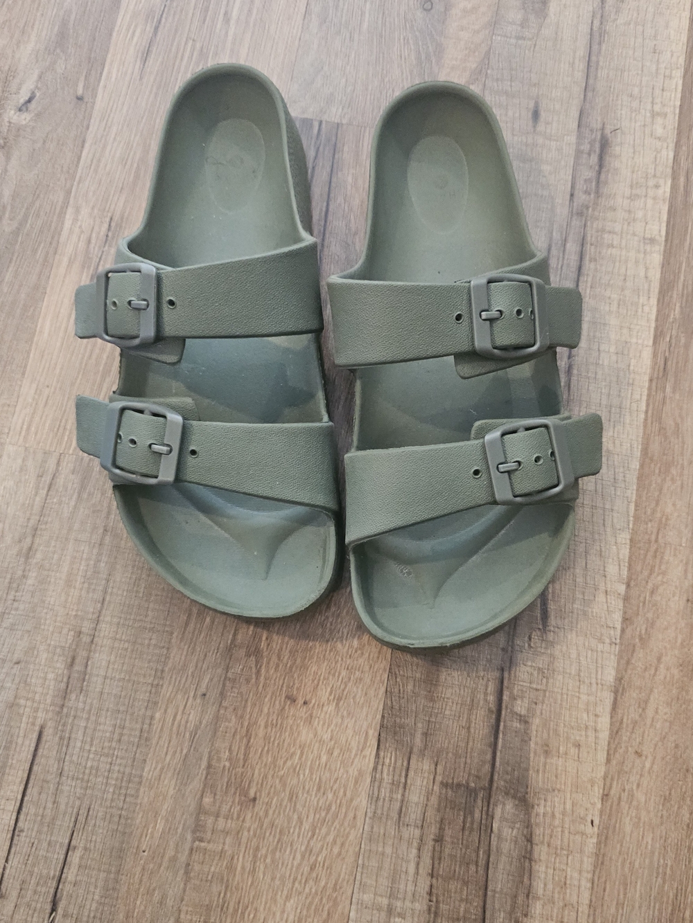 Womens Adjustable Double-Buckle Slide Sandals - Olive Green